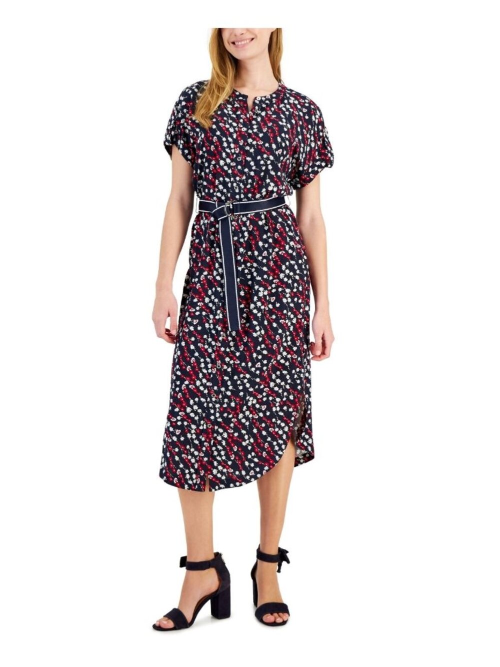 Tommy Hilfiger Womens Sportswear MIDI Woven Dress Blue Multi Size S NWT